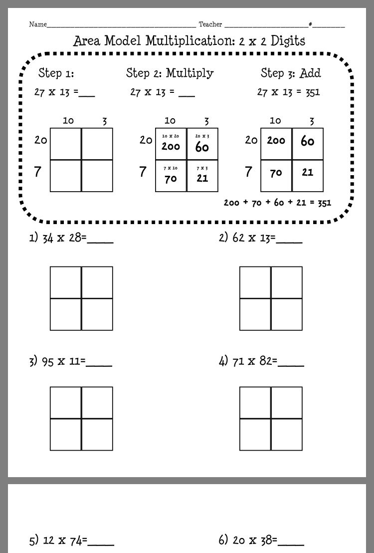 5 Engaging Worksheets for Area Model Multiplication Practice