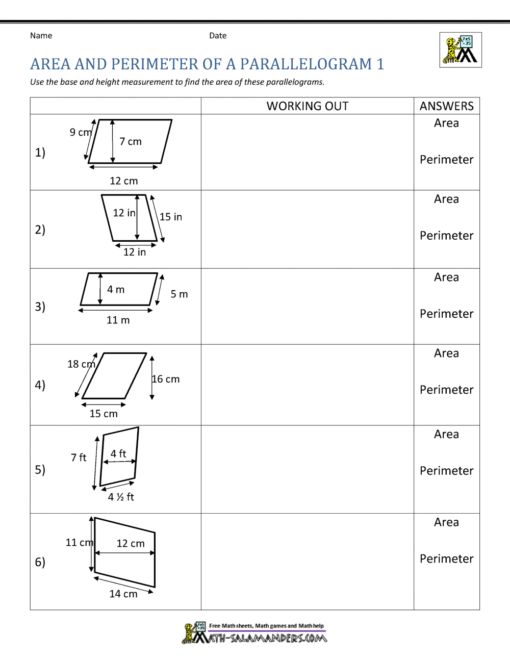 Area Of A Parallelogram Worksheet For 10Th Grade Lesson Planet