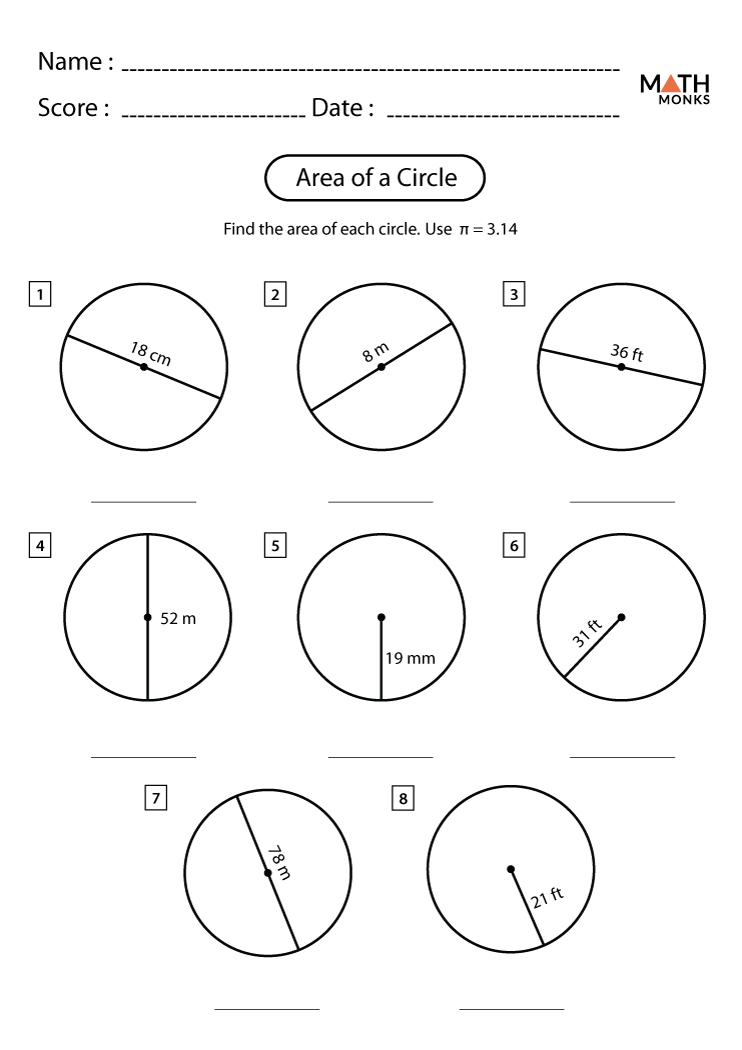 Area Of Circle Worksheet Teaching Resources