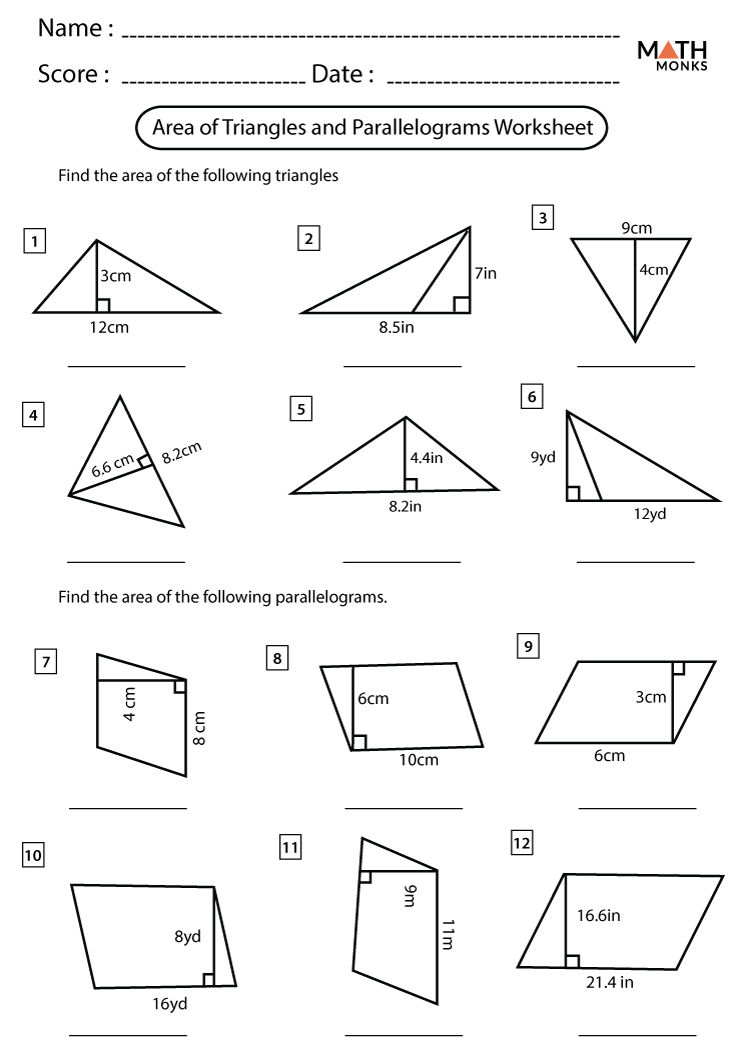 Area Of Parallelogram Worksheet With Answers