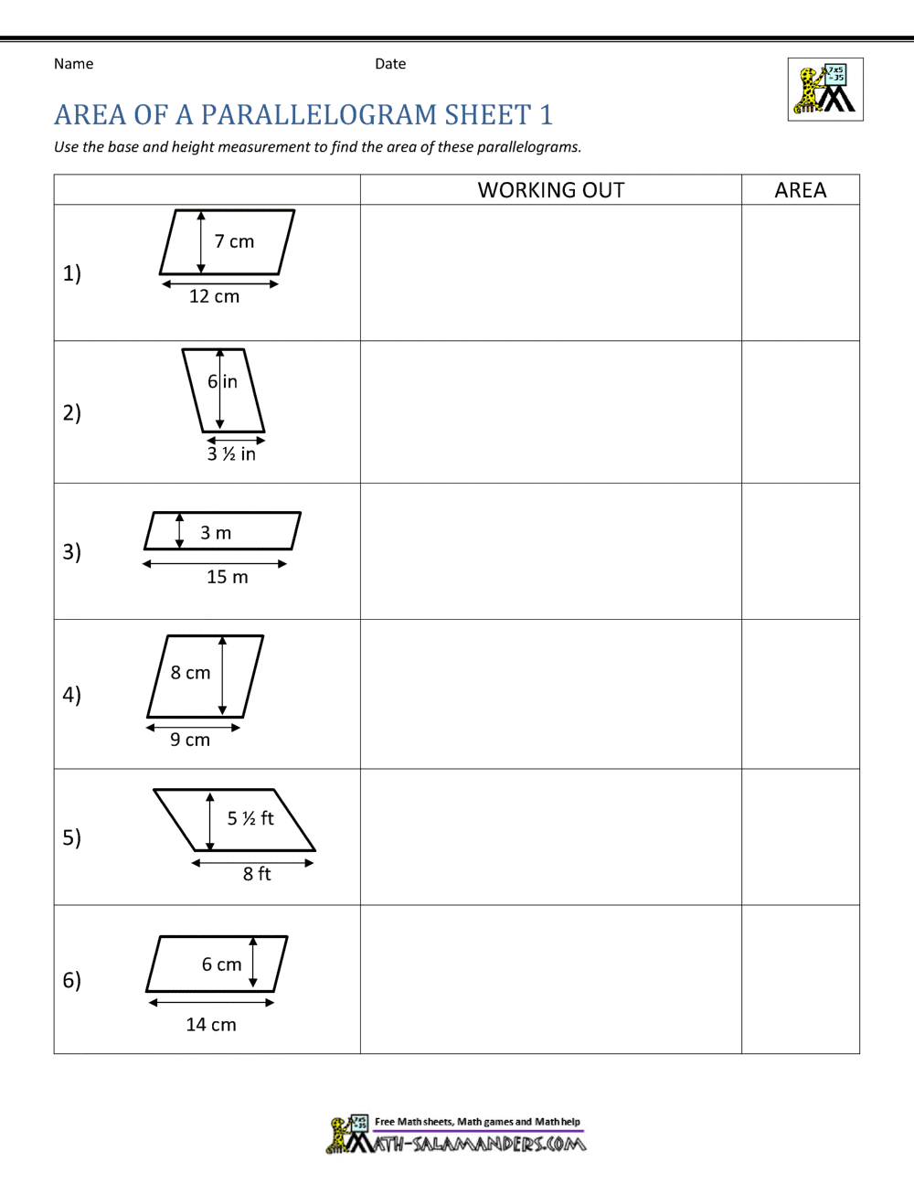 Area Of Parallelograms Worksheet By Learning In Junior Tpt