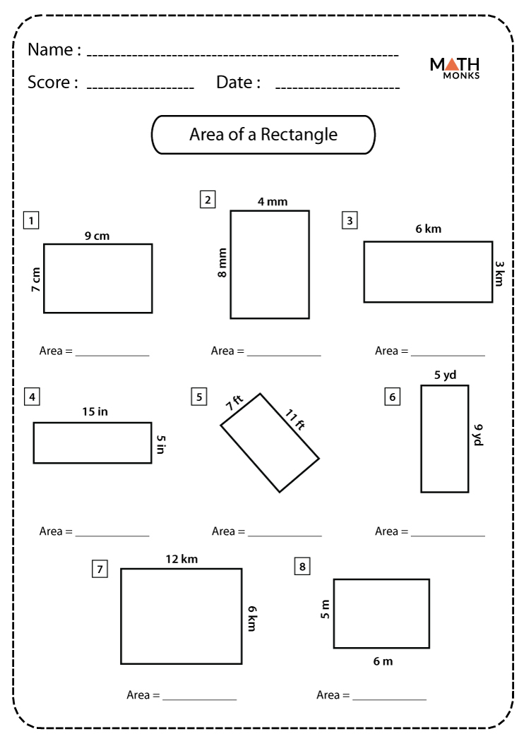 Free Printable Area of Rectangle Worksheets