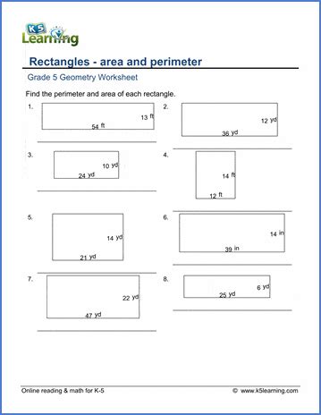 Area Of Rectangles Worksheets K5 Learning