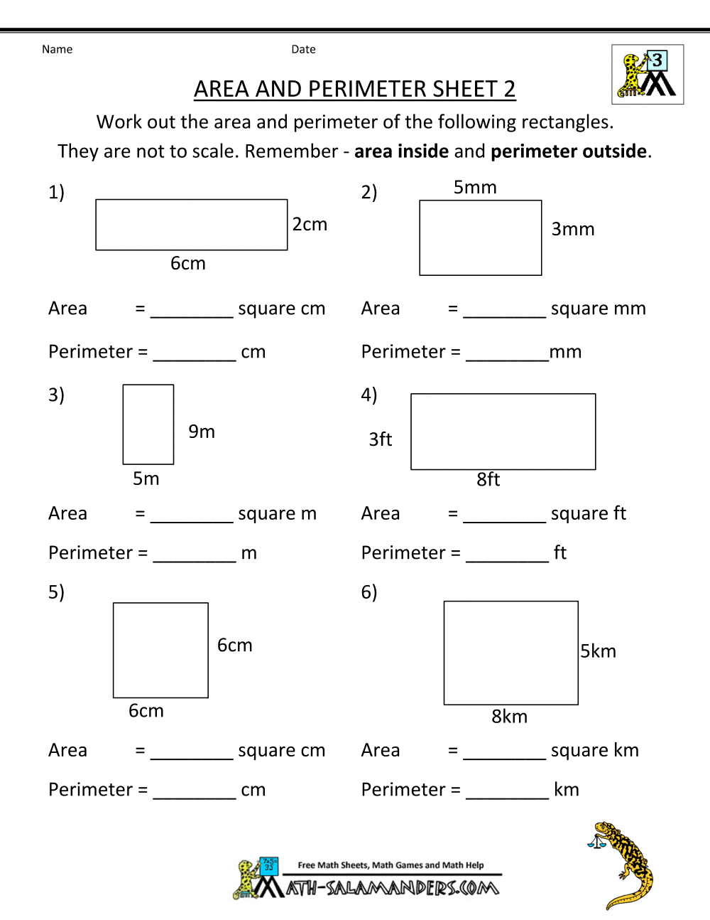 Area Perimeter Of Rectangles Worksheets Printable Online Answers