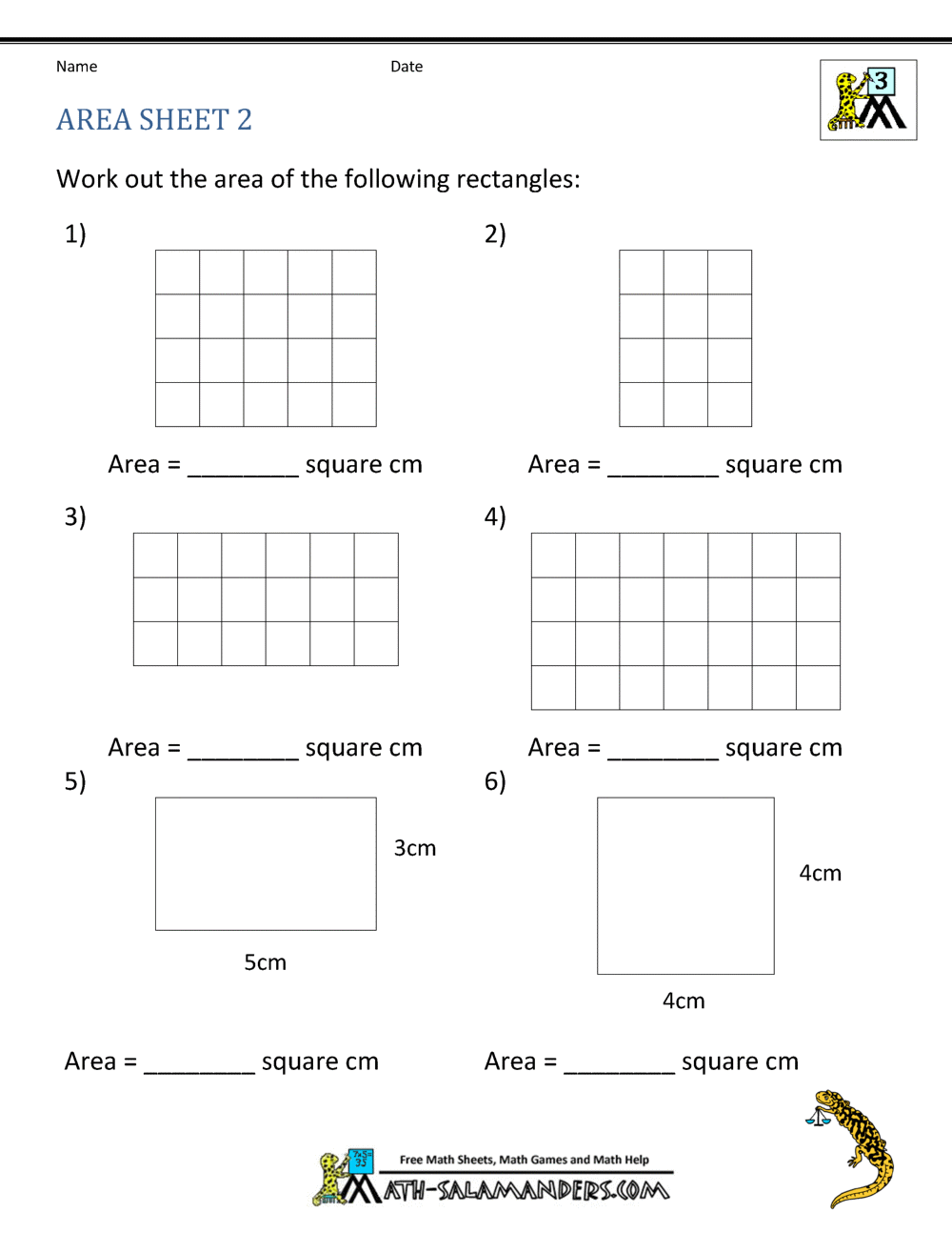 Fun Area Worksheets for 3rd Grade Kids