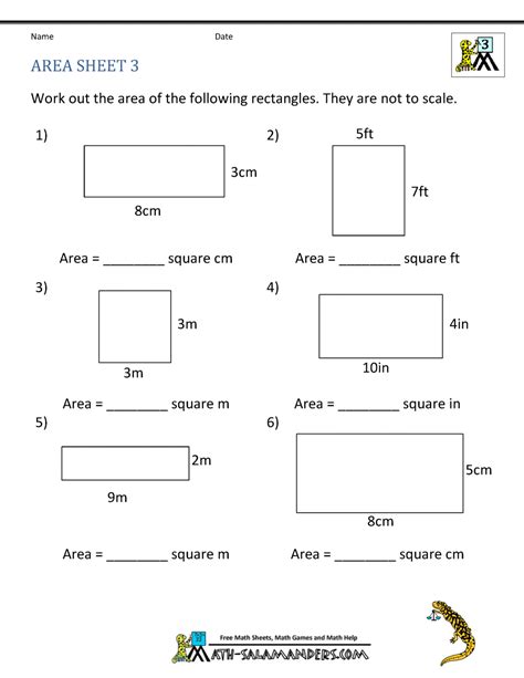 Area Worksheets Grade 3 Pdf