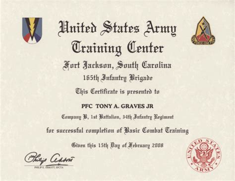 Army Basic Combat Training Certificate New Version