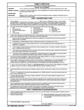 Army Family Care Plan Cover Sheet