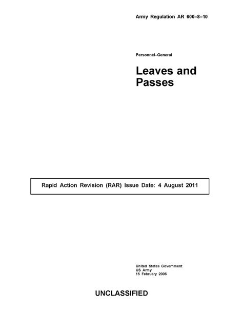 Army Regulation Ar 600 8 10 Personnel General Leaves And Passes August 2011 Us Army United