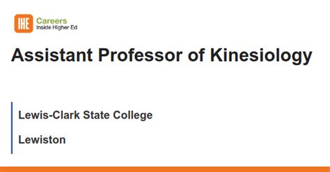 Assistant Professor Of Kinesiology Job With Lewis Clark State College 3074451