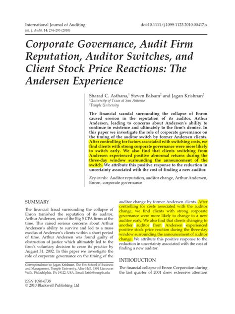 Asthana Et Al 2010 Pdf Financial Audit Corporate Governance