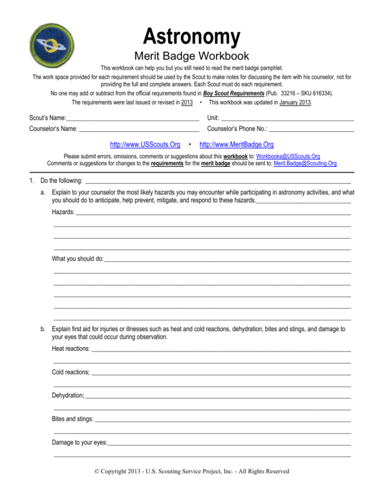 Astronomy Merit Badge Worksheet Answers 970013 Free Worksheets Samples