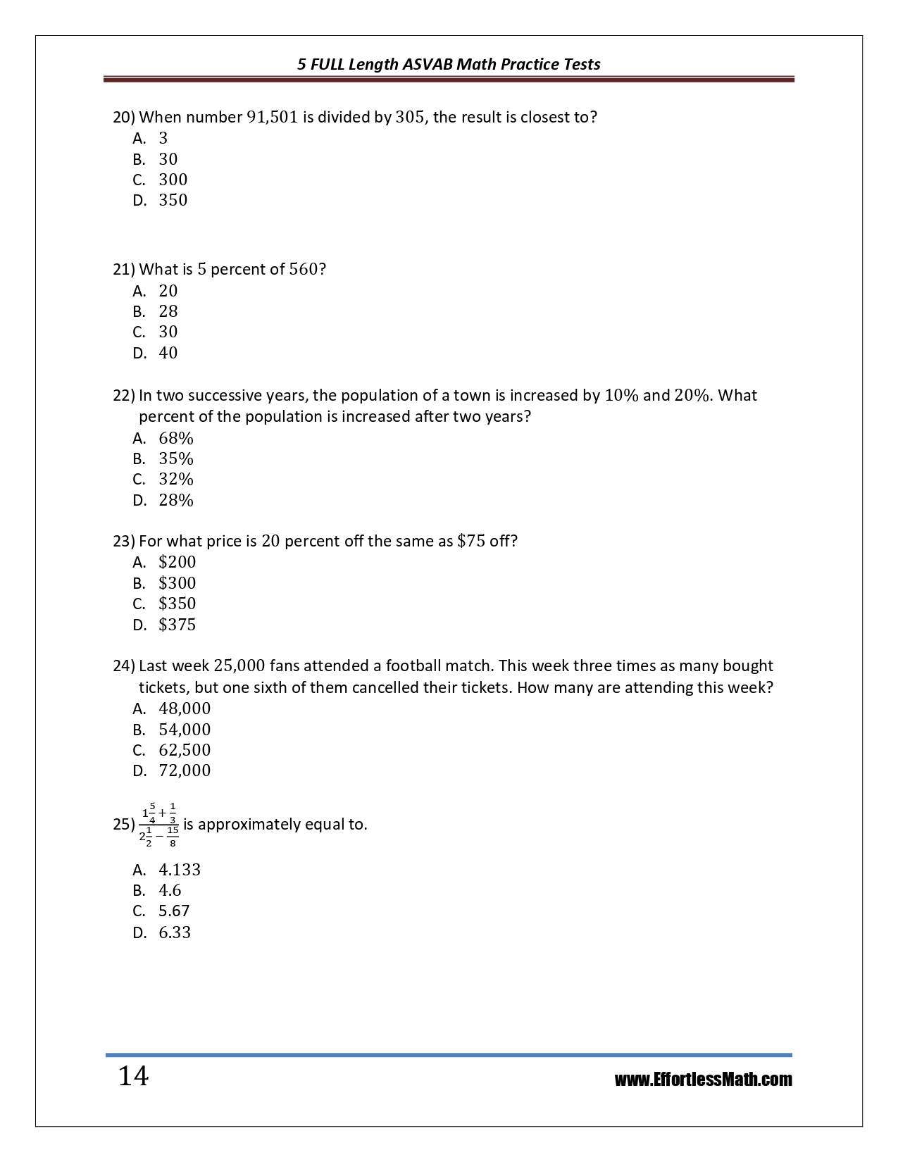 Asvab Practice Test Printable