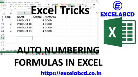 Auto Numbering Formula In Excel Excel Tricks And Tips 2021 Excelabcd Youtube