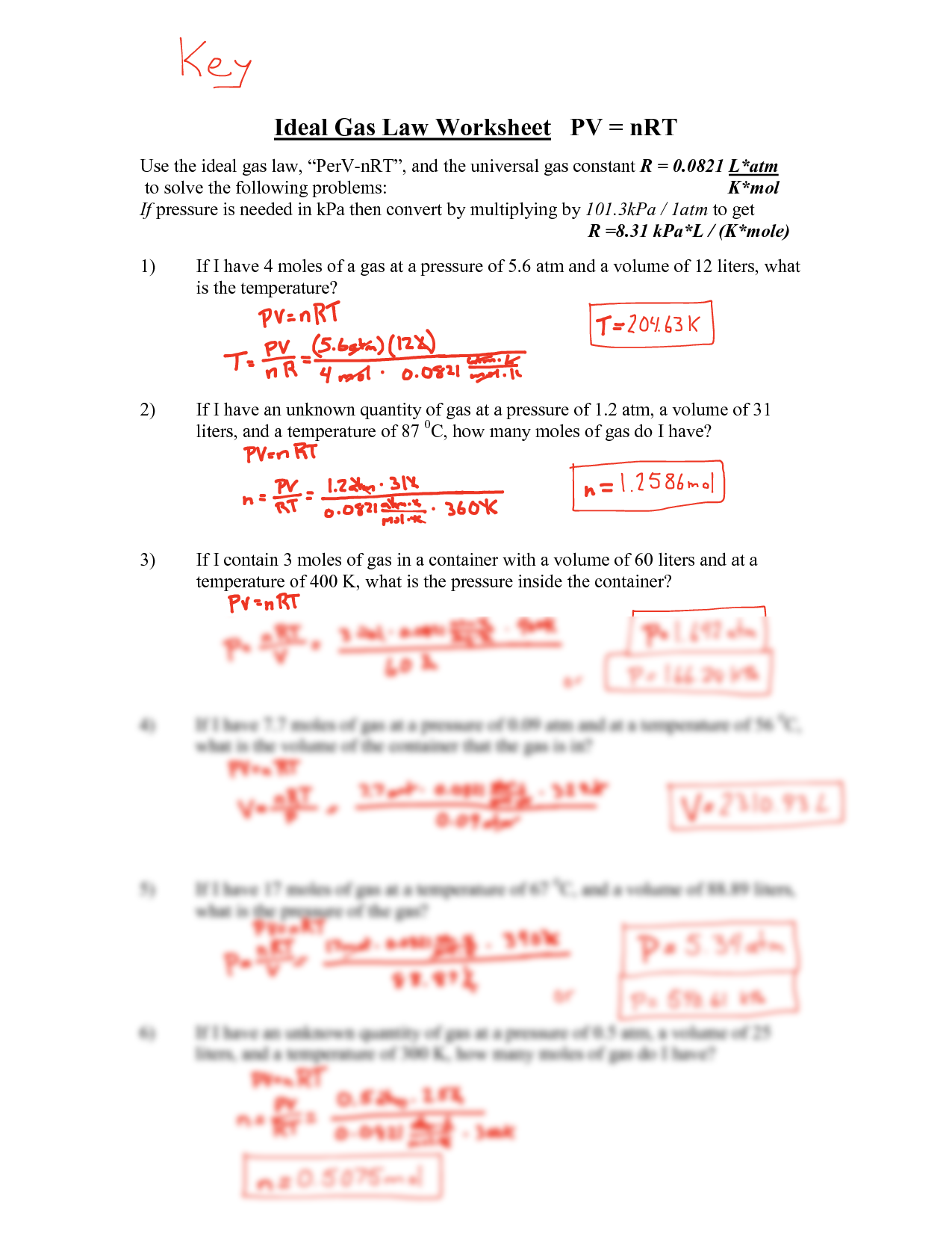 Avogadro S Law Worksheet Answer Key Included Distance Learning