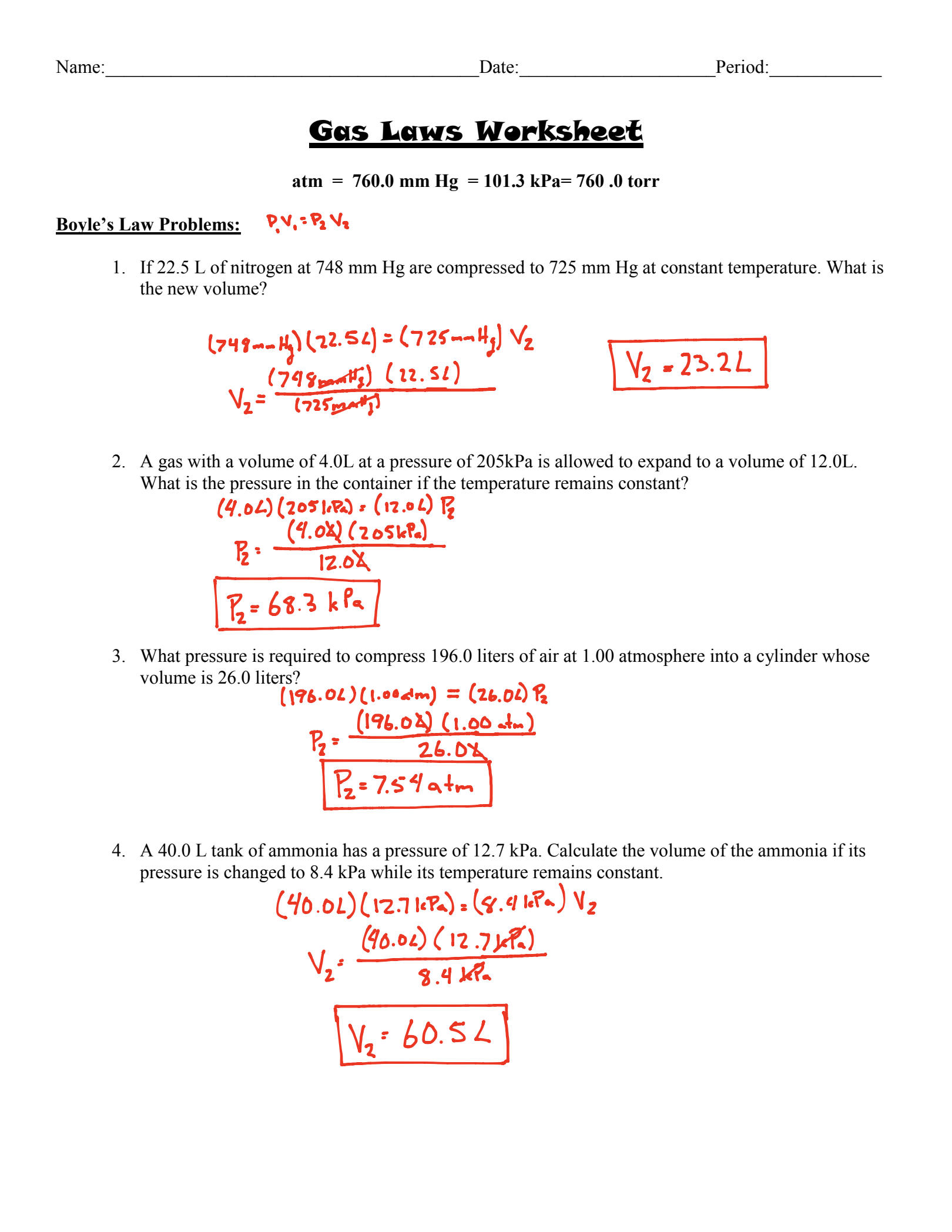 Awasome Gas Laws Review Worksheet Answer Key Ideas