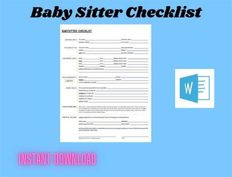 Babysitter Checklist Baby Care Checklist Nursery Checklist Babysitter Letter Cheap Template