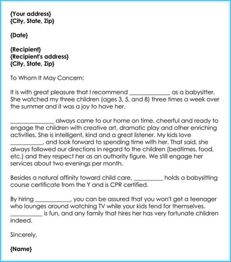 Babysitting Reference Letter Samples