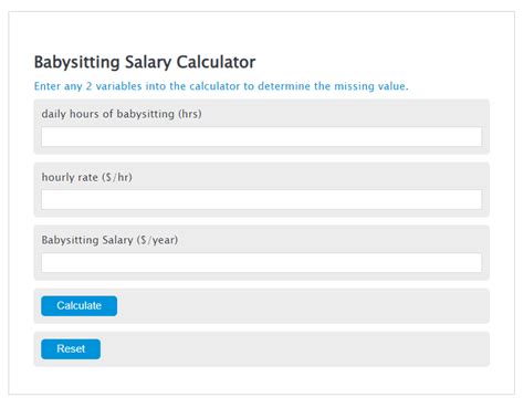 Babysitting Salary Calculator Calculator Academy