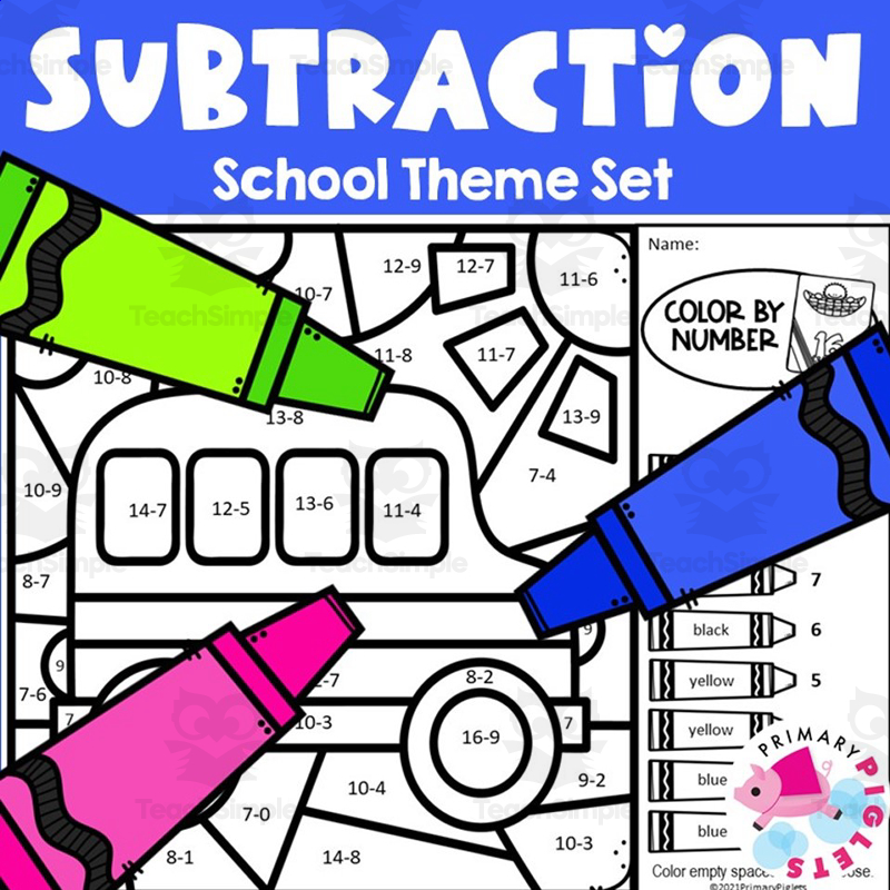 Back To School Color By Number Subtraction Facts Practice Made By Teachers