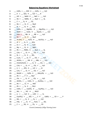 Balancing And Classifying Chemical Equations Worksheet Answer Key