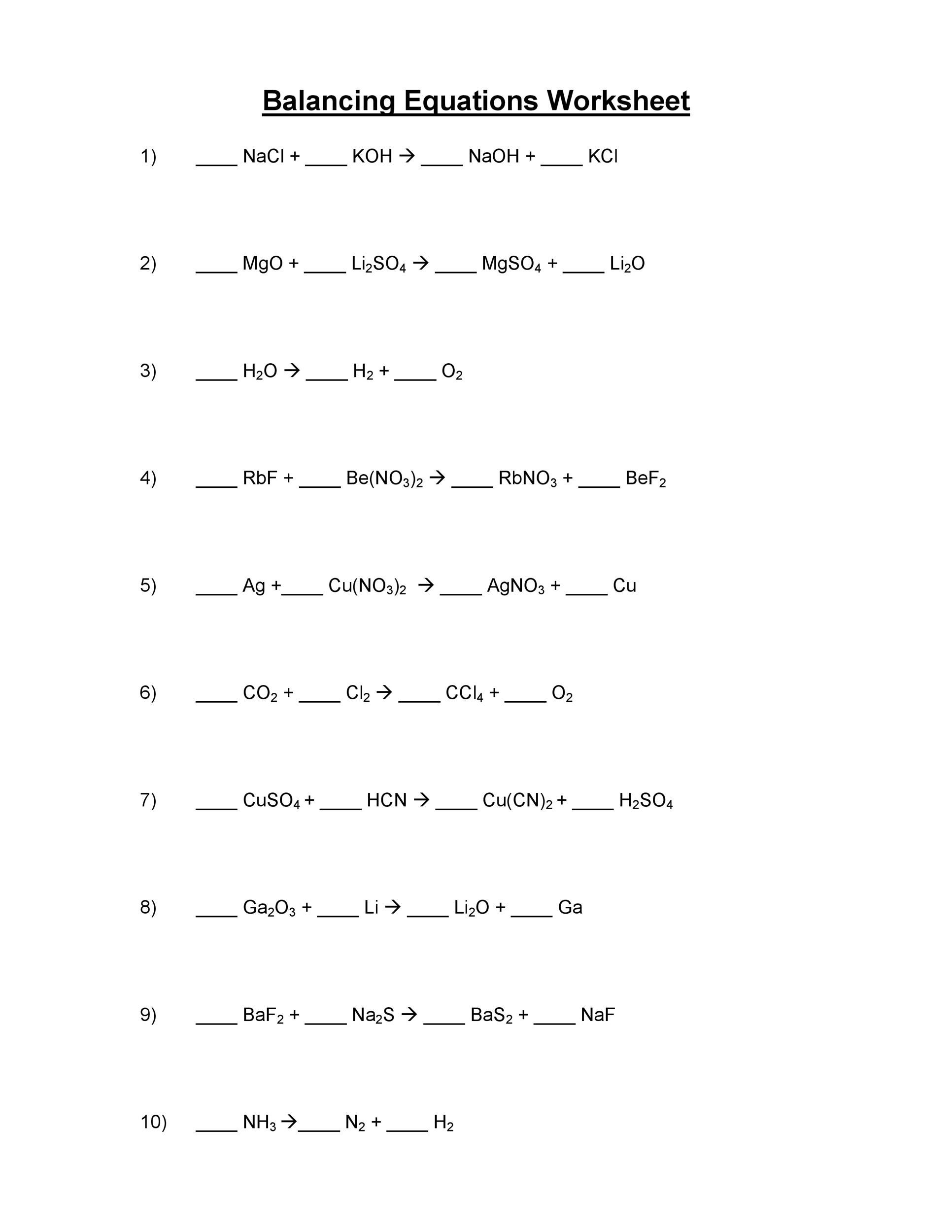 Balancing Equations Free Printable Worksheets Worksheetfun