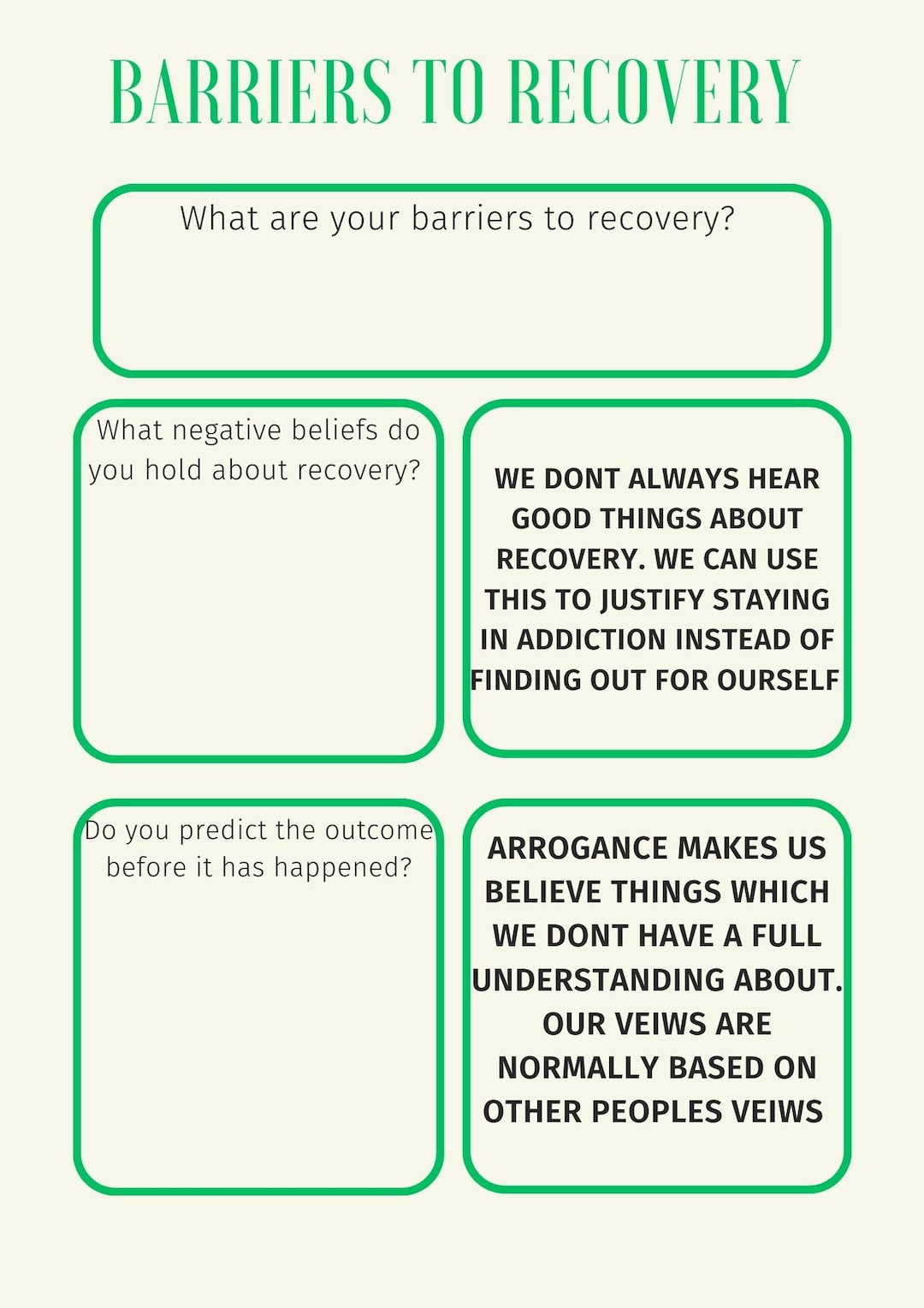 Barriers To Recovery Worksheet Substances Instant Download Etsy