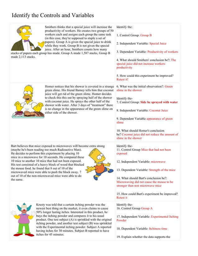 Bart Simpson Controls And Variables With Answers