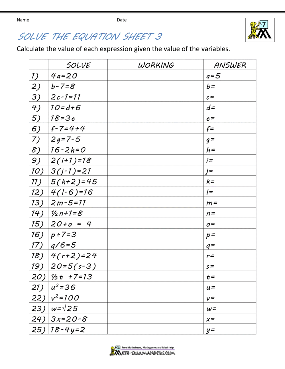 Basic Algebra Problems Worksheet And Answers Thekidsworksheet