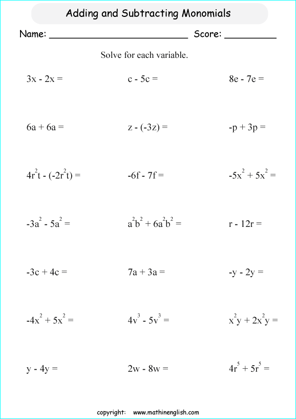 Basic Algebra Worksheets 6Th Grade Math Websites