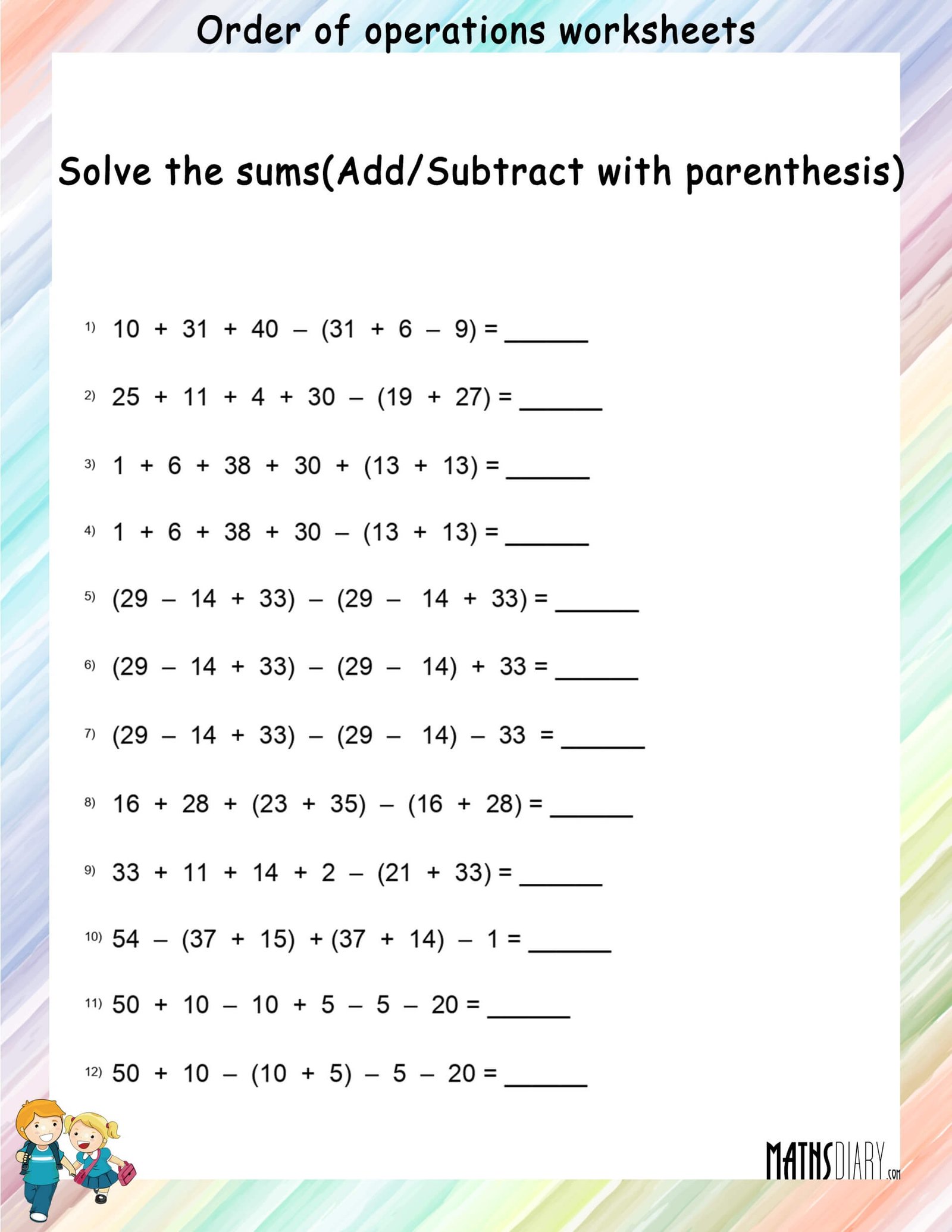 Basic Math Operations: Free Printable Worksheet Guide