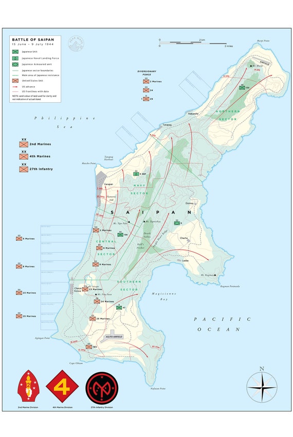 Battle Of Saipan Map Downloadable Jpeg Etsy