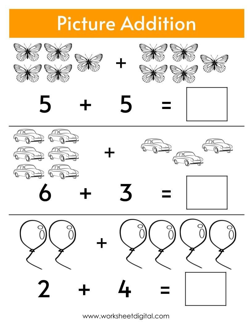 5 Fun Addition Worksheets for Kindergarten Numbers 1-10