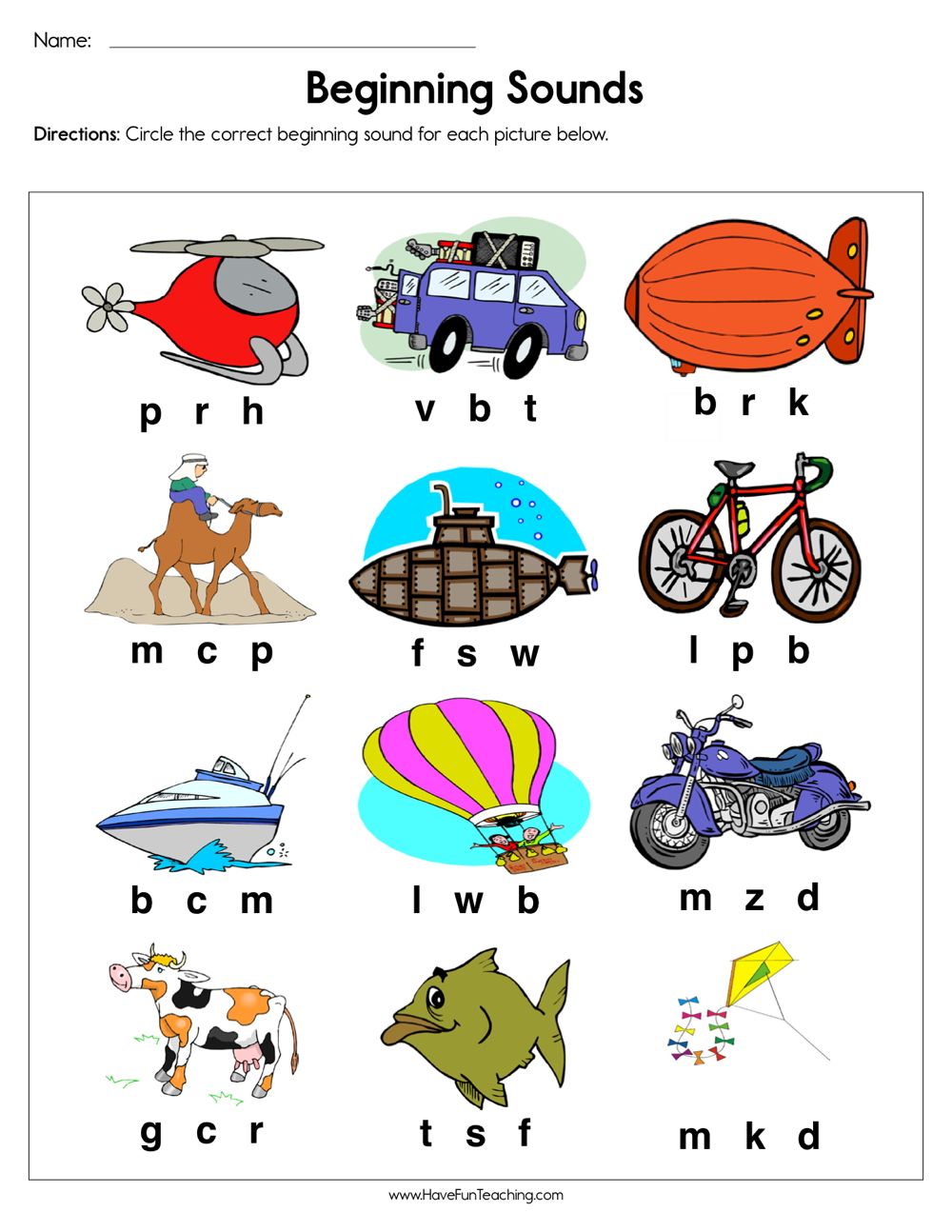 Beginning Sounds Worksheet for Preschool Learning Fun