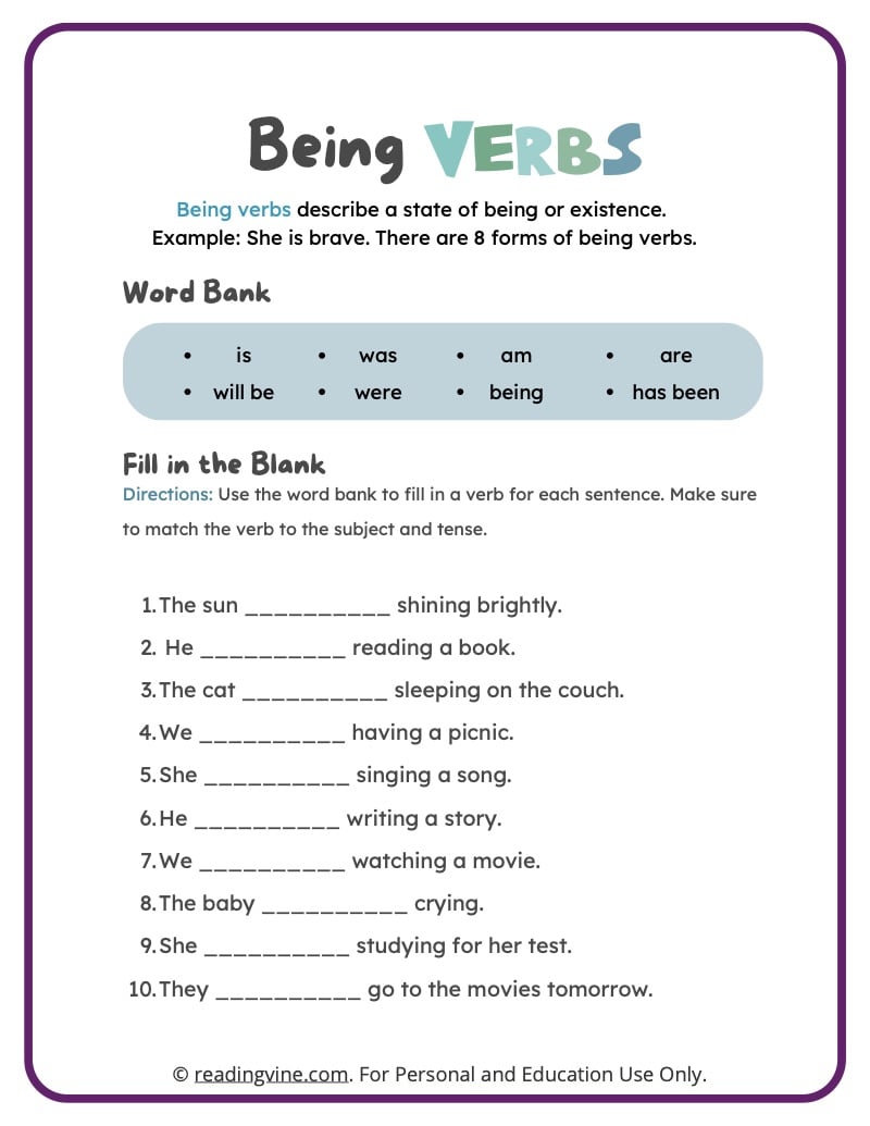 5 Fun Ways to Master Being Verbs Worksheets