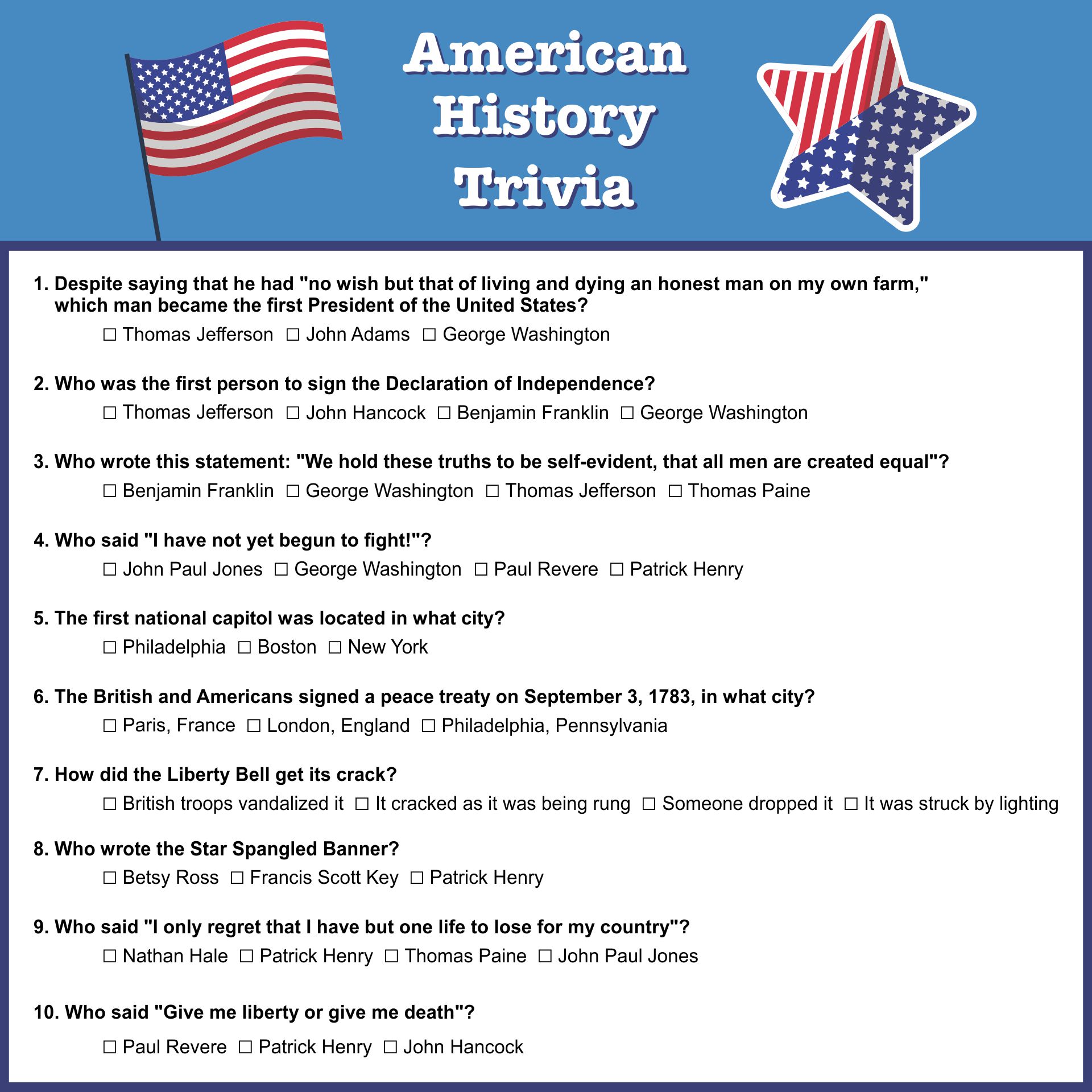 Best American History Trivia Questions And Answers