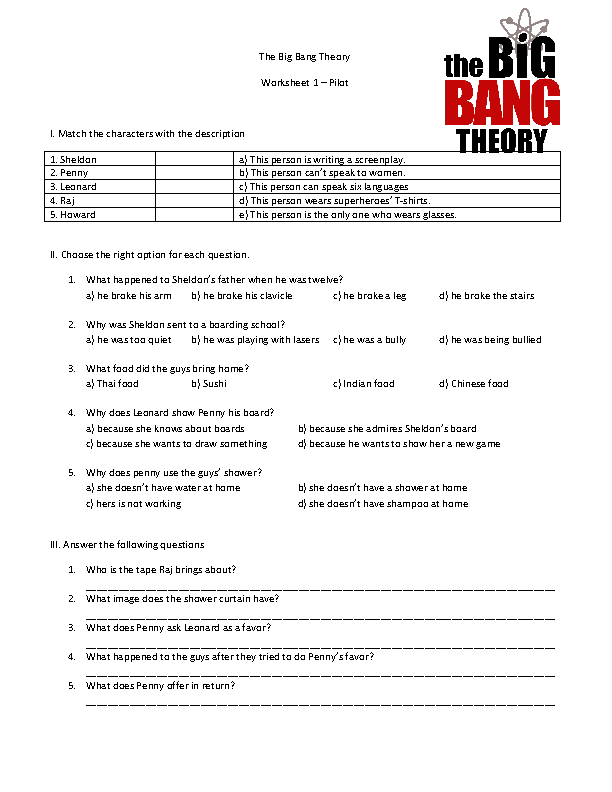 Big Bang Theory Worksheets