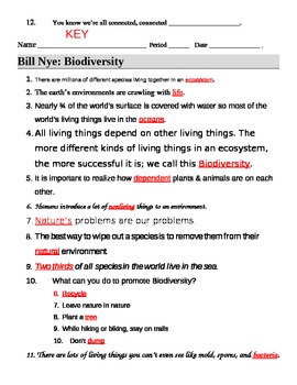 Bill Nye Biodiversity Answer Sheet