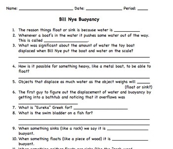 Explore Bill Nye's Buoyancy Worksheet - Fun Science!