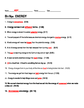 Bill Nye Energy Worksheet Key