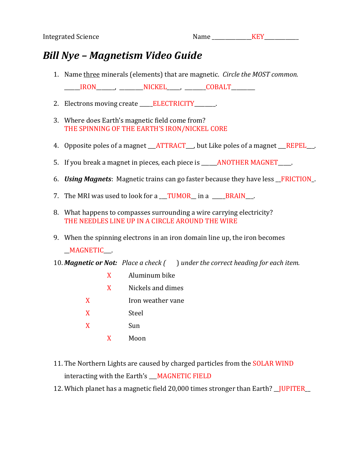 Bill Nye Magnetism Worksheet Answers Zip Worksheet