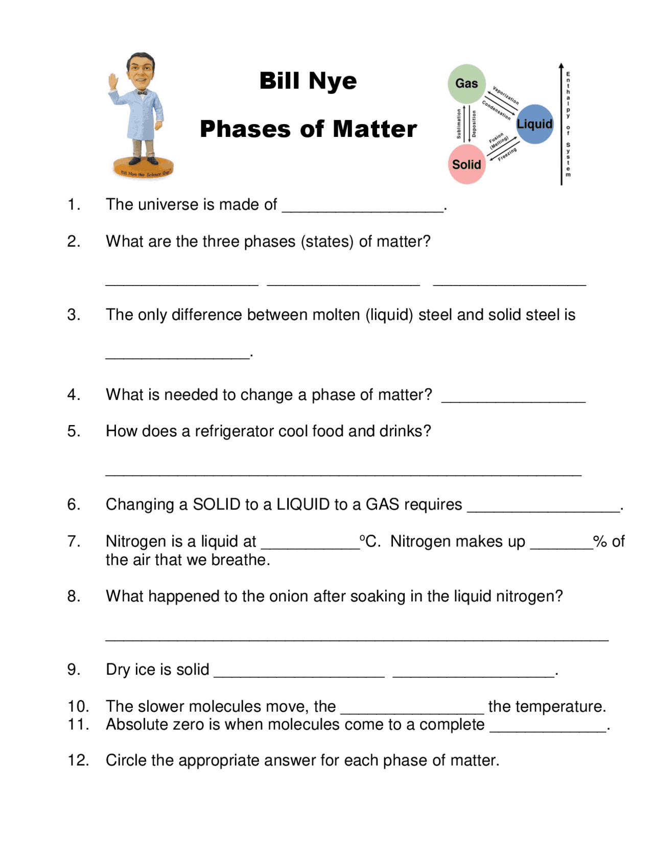 Bill Nye Phases Of Matter Video Worksheet By Mmingels Teaching