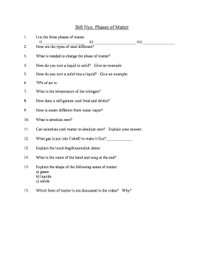 Bill Nye Phases Of Matter Video Worksheet Teaching Resources