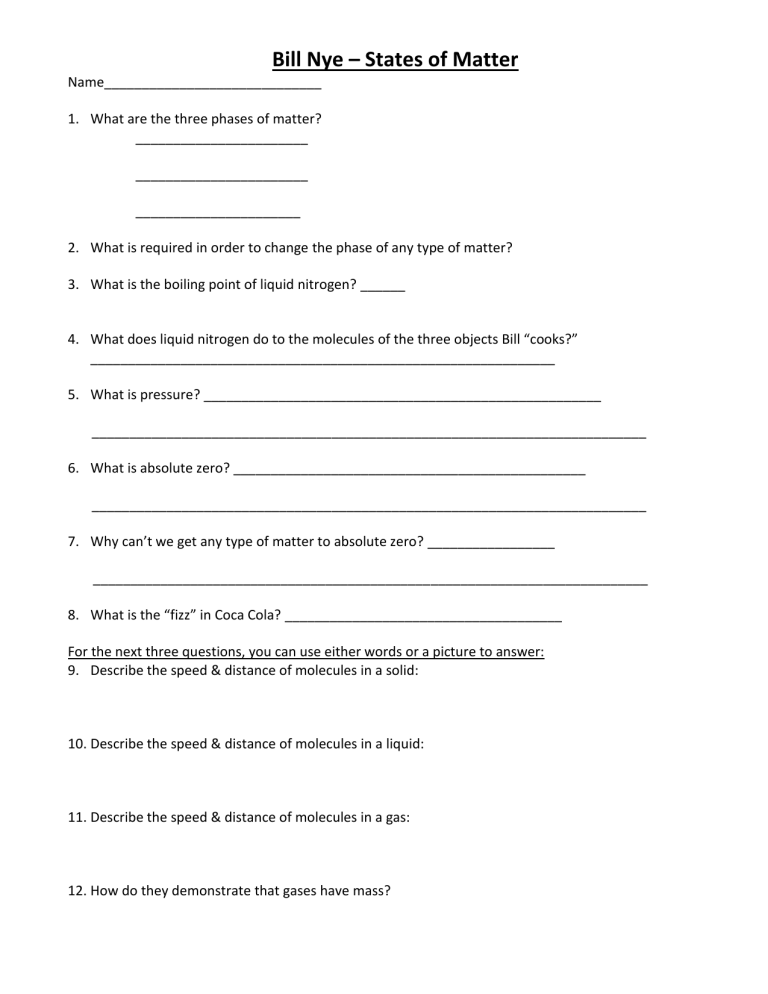 Bill Nye Phases Of Matter Worksheet Answers Breadandhearth