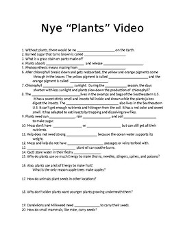 Bill Nye Photosynthesis Video Worksheet