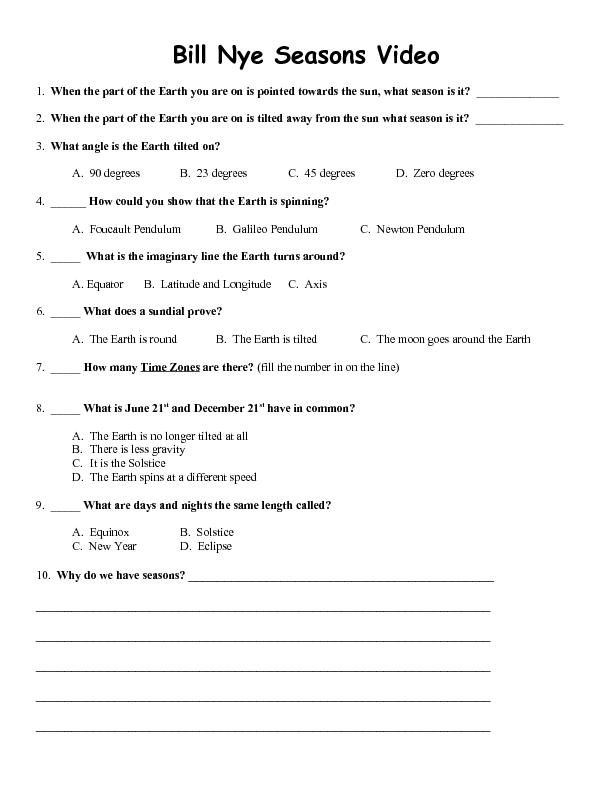 Bill Nye Seasons Worksheet Answers: Ultimate Guide