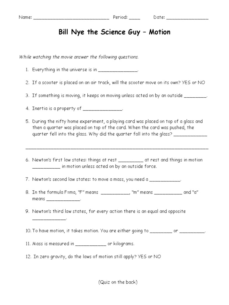 5 Essential Answers: Bill Nye Motion Worksheet Explained