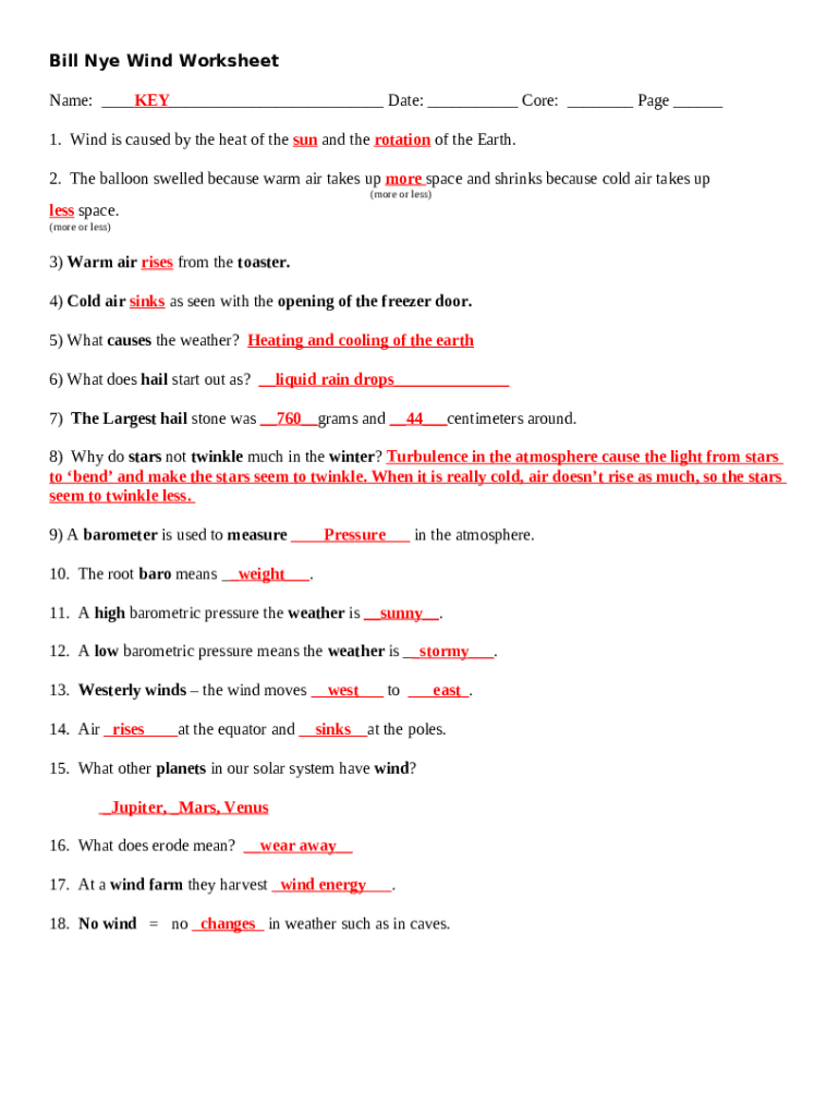 Bill Nye Wind Video Worksheet By Mayberry In Montana Tpt