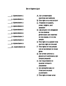 Bill Of Rights Quiz Ten Amendments By Brooklyn Boggs Tpt