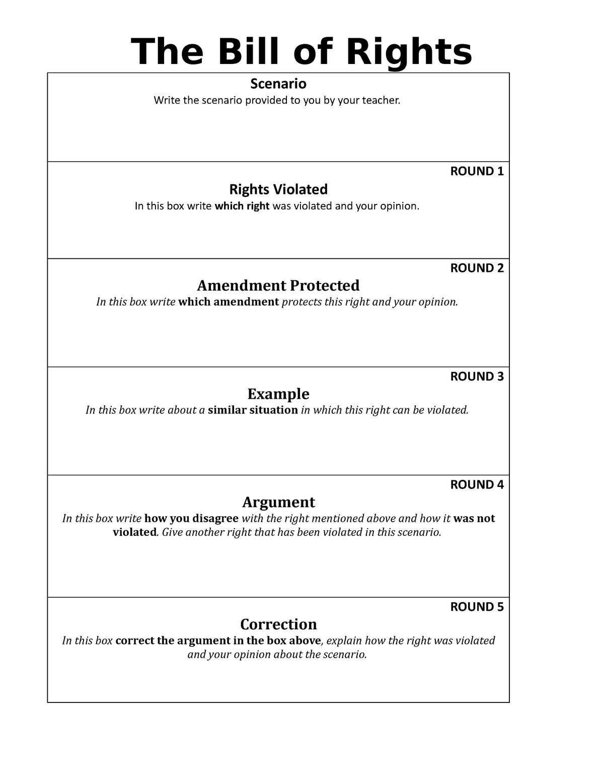 Bill Of Rights Scenarios Analysis Worksheet By Students Of History